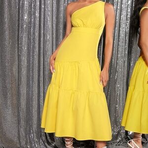 SHEIN One Shoulder Yellow Dress